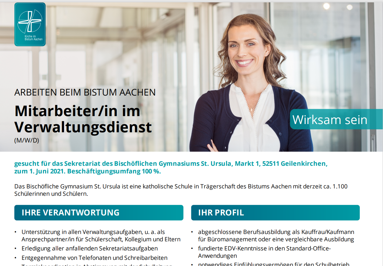 Aktuelle Stellenausschreibung (c) www.bistum-aachen.de