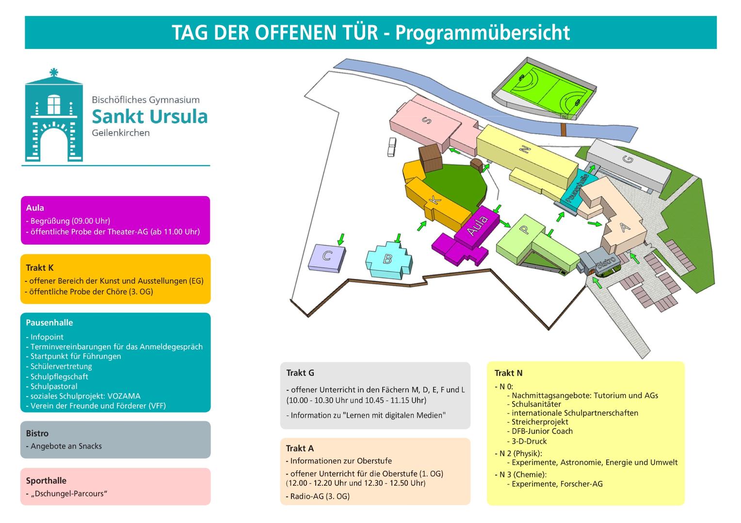 Programm- und Lageplan_Tag der offenen Tür 2020 (c) Bischöfliches Gymnasium St. Ursula Geilenkirchen