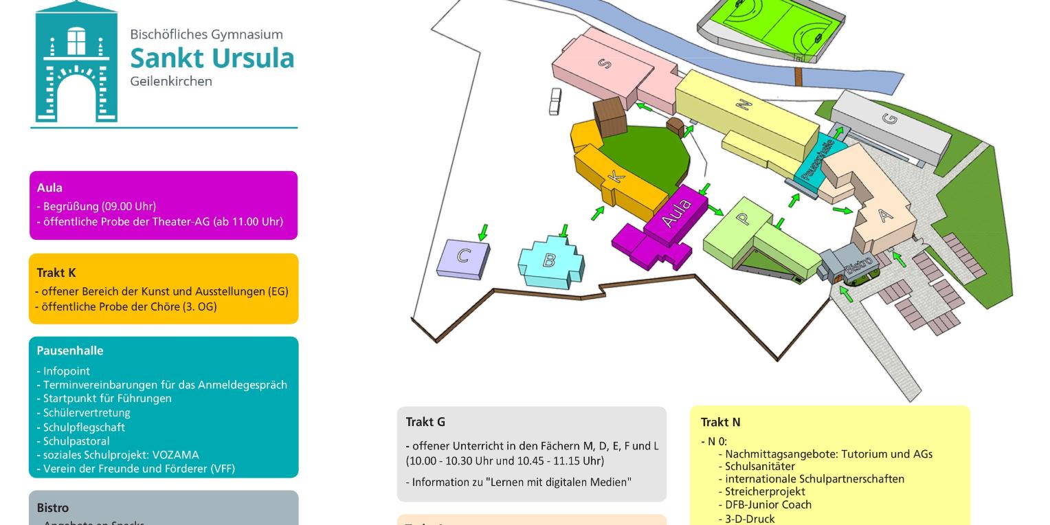 Programm- und Lageplan_Tag der offenen Tür 2020 (c) Bischöfliches Gymnasium St. Ursula Geilenkirchen