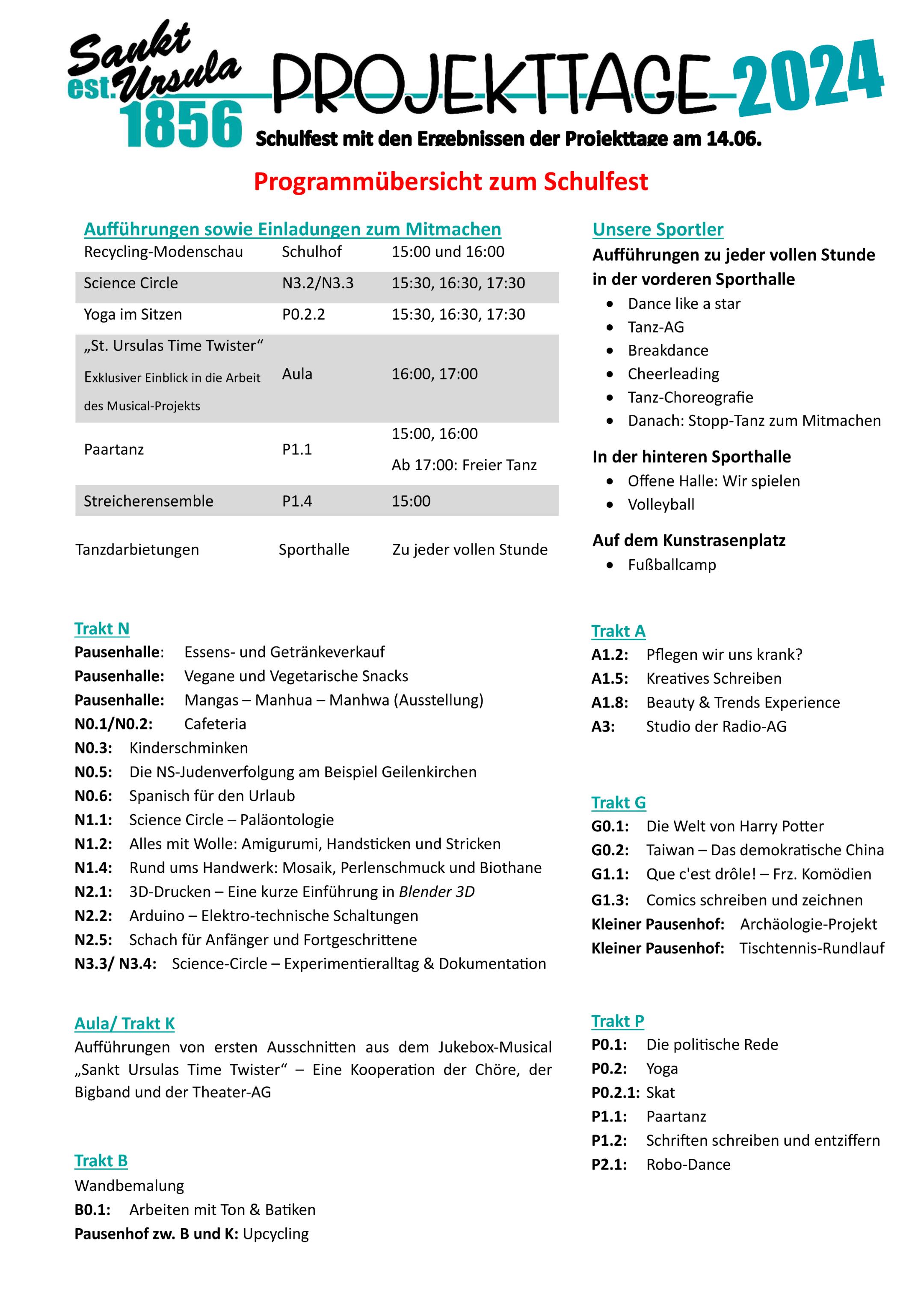Programmübersicht zum Schulfest