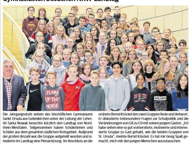 Siebtklässler zu Besuch im Landtag in Düsseldorf (c) Geilenkirchener Zeitung, 25. Januar 2019