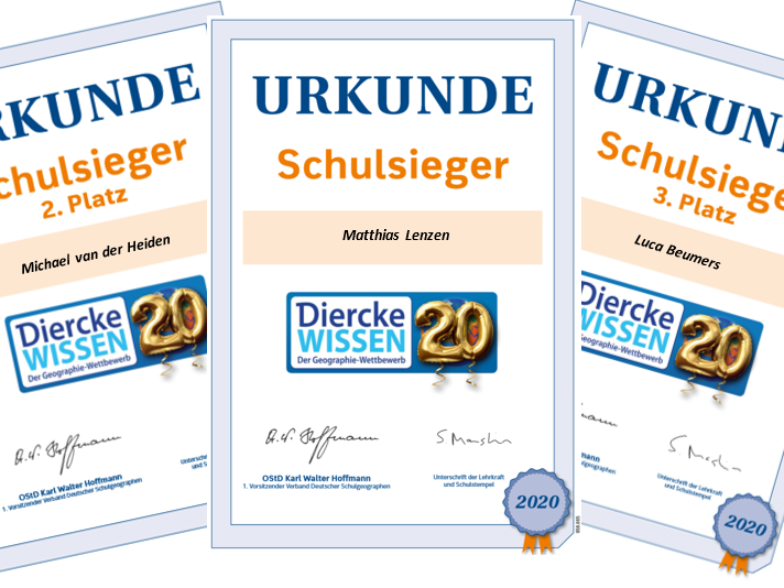 Drei Schulsieger beim Diercke WISSEN-Wettbewerb 2020 gekürt (c) Bischöfliches Gymnasium St. Ursula Geilenkirchen (Susanne Manstein)