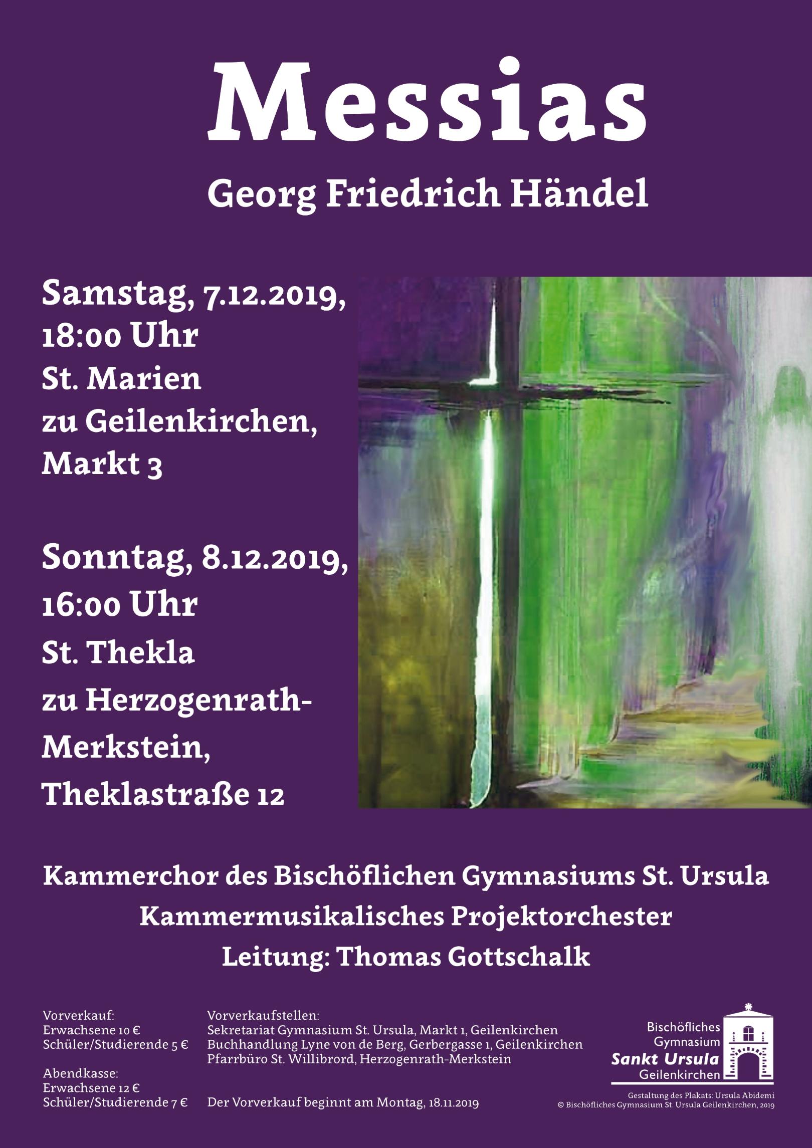 G. F. Händel - Messias: Plakat zu den Aufführungen (c) Bischöfliches Gymnasium St. Ursula Geilenkirchen